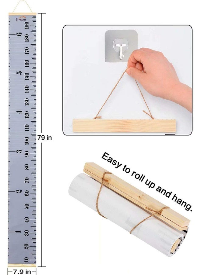 Smlper Growth Chart for Kids, Child Height Chart Ruler for Wall, Wood Frame Fabric Canvas Height Measurement Ruler for Kids Nursery Room, Removable Wall Decor 79"x7.9" - Image 3